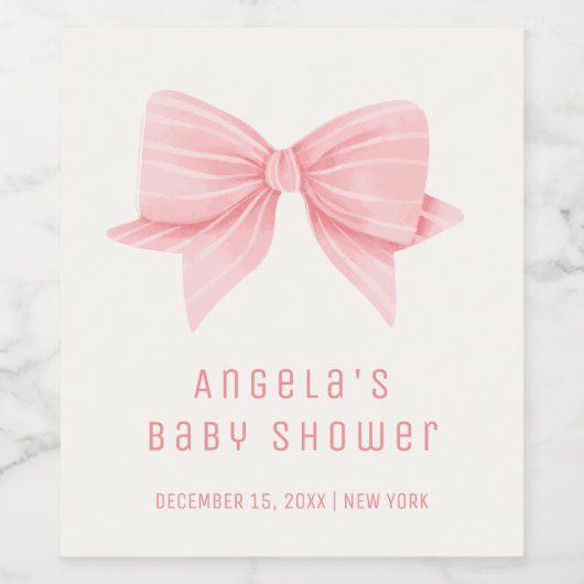 Roze Minimalistische Bow Stropdas Baby shower Wijn Etiket (Enkel label)