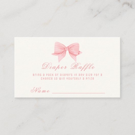 Roze Minimalistische Bow Stropdas Luier Raffle Bab Informatiekaartje (Voorkant)