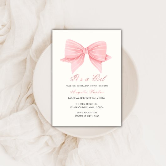 Roze Minimalistische Bow Stropdas Meisje Baby show Kaart