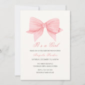 Roze Minimalistische Bow Stropdas Meisje Baby show Kaart (Voorkant)