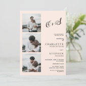 Roze minimalistische casual initialen fotobruiloft kaart (Staand voorkant)