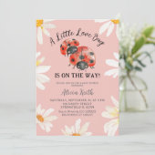 Roze minimalistische Daisy Lovebug Baby shower Kaart (Staand voorkant)