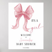 Roze minimalistische elegante Bow Girl Baby shower Poster (Voorkant)