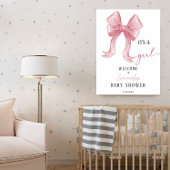 Roze minimalistische elegante Bow Girl Baby shower Poster