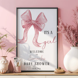 Roze minimalistische elegante Bow Girl Baby shower Poster