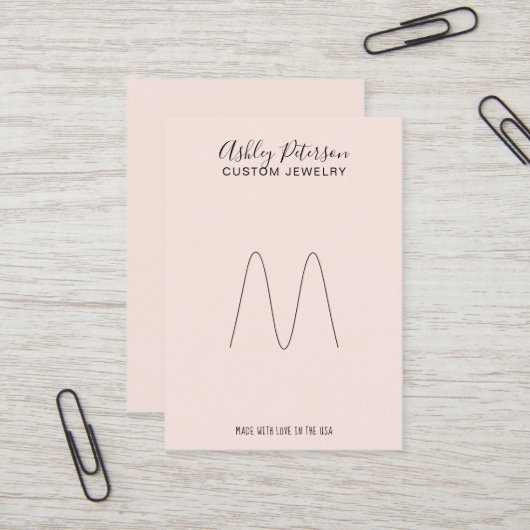 Roze minimalistische elegante pastelring display visitekaartje (Voorkant / Achterkant in situ)