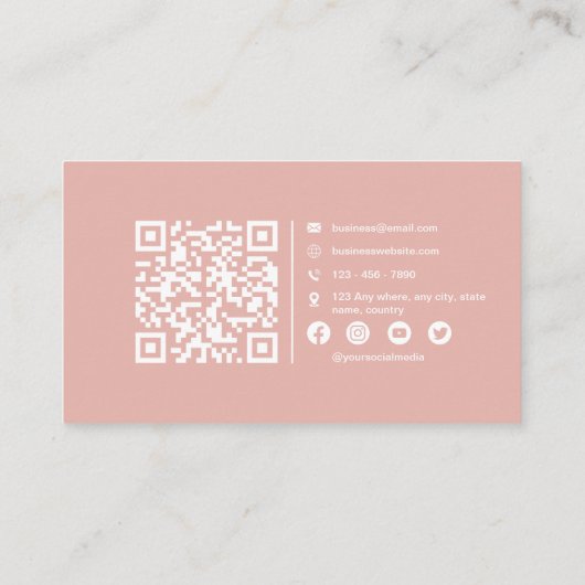 Roze minimalistische elegante scanbare QRcode Visitekaartje (Achterkant)