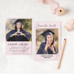 Roze Minimalistische Foto Afstudeerfeest Kaart