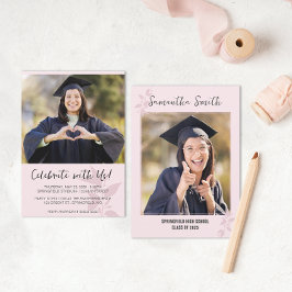 Roze Minimalistische Foto Afstudeerfeest Kaart