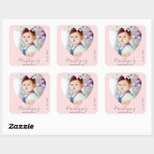 Roze Minimalistische Foto Eerste Verjaardagsfeestj Vierkante Sticker (Vel)