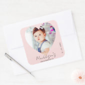 Roze Minimalistische Foto Eerste Verjaardagsfeestj Vierkante Sticker (Envelop)