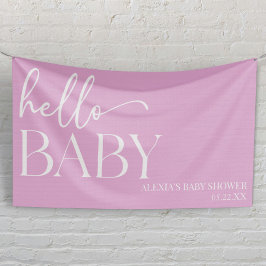 Roze Minimalistische Hello Baby Baby Shower Spandoek