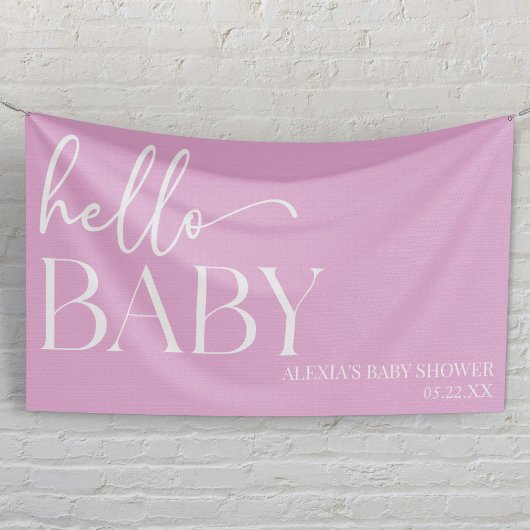Roze Minimalistische Hello Baby Baby Shower Spandoek