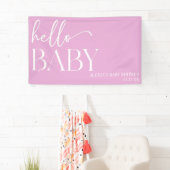 Roze Minimalistische Hello Baby Baby Shower Spandoek (Insitu)