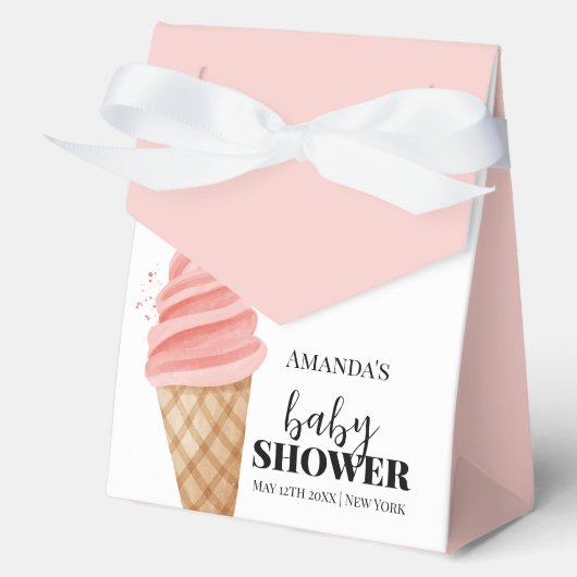 Roze minimalistische Ice Cream Scoop Baby shower Bedankdoosjes (Voorkant)