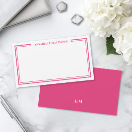 Roze Minimalistische Initiële Naam Monogram Notitiekaartje