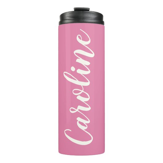 Roze minimalistische kalligrafie - Aangepaste naam Thermosbeker (Voorkant)
