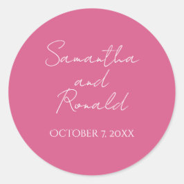 Roze minimalistische kalligrafie bruiloft ronde sticker