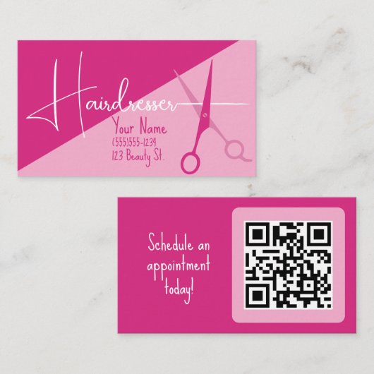 Roze minimalistische kapper mode visitekaartje (Voorkant / Achterkant)