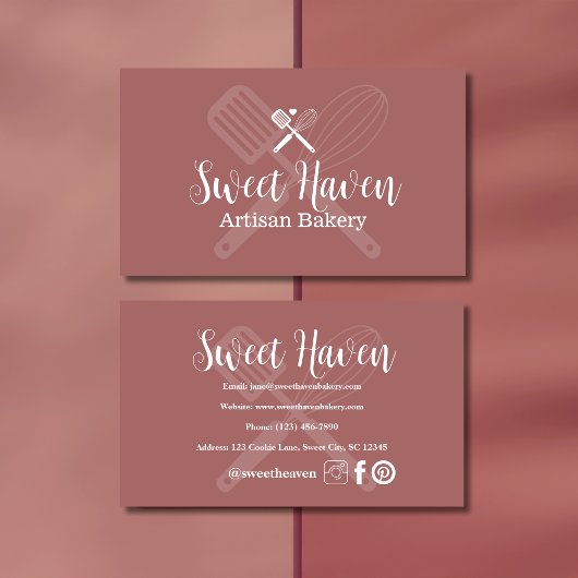 Roze Minimalistische kookgerei Bakkerij Visitekaartje