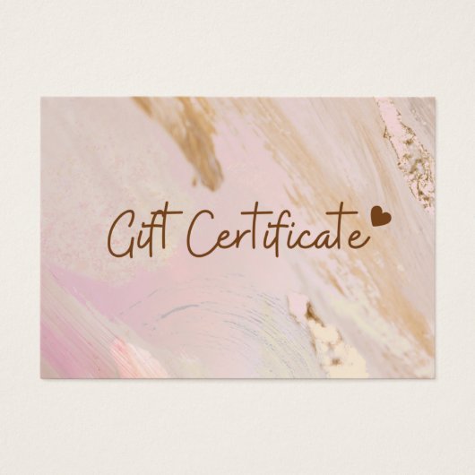 Roze Minimalistische Marmeren Zakelijke Cadeaubonn Visitekaartje (Voorkant)