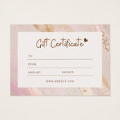 Roze Minimalistische Marmeren Zakelijke Cadeaubonn Visitekaartje (Achterkant)