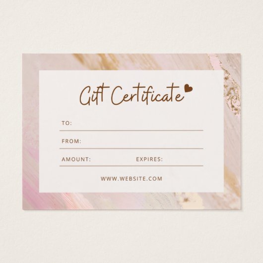 Roze Minimalistische Marmeren Zakelijke Cadeaubonn Visitekaartje (Achterkant)