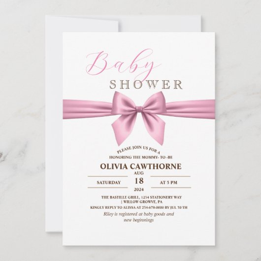 Roze minimalistische moderne babyshower sjabloon kaart (Voorkant)