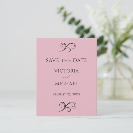 Roze minimalistische moderne bruiloft save the date (Staand voorkant)