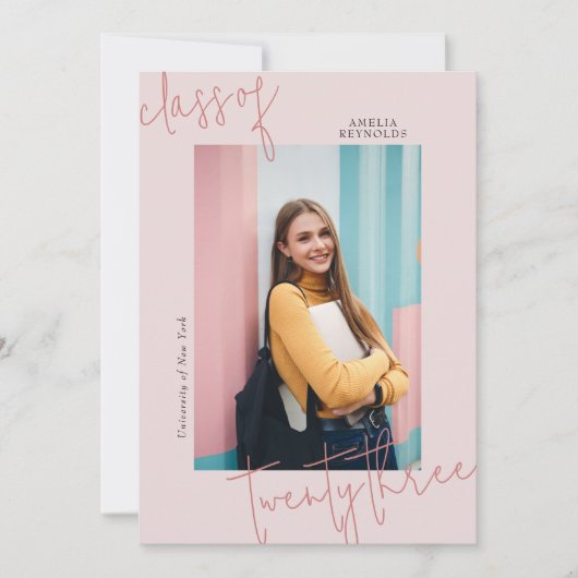 Roze Minimalistische Moderne Klasse van 2024 Afstu Kaart (Voorkant)