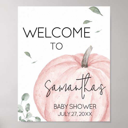 Roze minimalistische pompoen Baby shower welkom Poster (Voorkant)