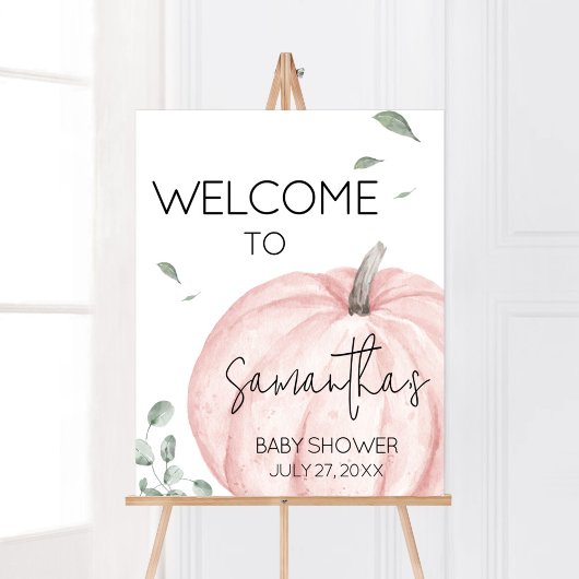 Roze minimalistische pompoen Baby shower welkom Poster