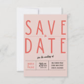 Roze Minimalistische Retro Thema Bruiloft Save The Date (Voorkant)