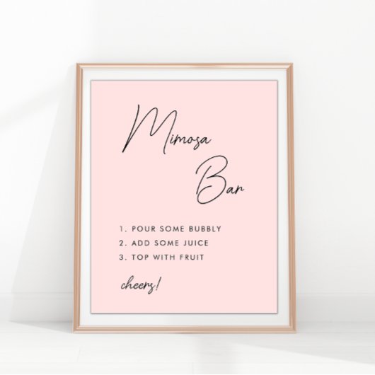 Roze Minimalistische Script Bruids Shower Mimosa B Poster