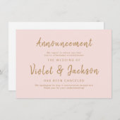 Roze minimalistische script bruiloft annuleringska kaart (Voorkant / Achterkant)