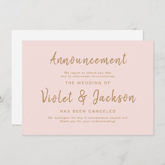 Roze minimalistische script bruiloft annuleringska kaart (Voorkant / Achterkant)