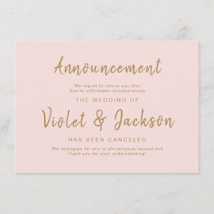 Roze minimalistische scriptbruiloft-annuleringskaa kaart