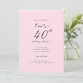 Roze Minimalistische Uitnodiging voor 40e Verjaard