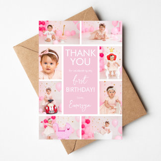 Roze Minimalistische Verjaardagskaart voor 1-jarig Kaart