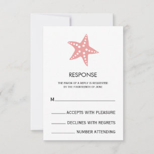 Roze Minimalistische Zeester Huwelijksreactiekaart RSVP Kaartje