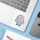Roze Minion Cartoon Fanart Sticker (Laptop met iPhone)