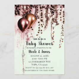 Roze Mink Roze Gouden Lichten Landelijke Baby Show Kaart