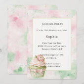 Roze Mint Abstracte Bloem Cupcake Verjaardag Kaart (Voorkant / Achterkant)