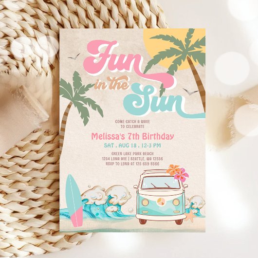Roze Mint Aqua Girl Fun In The Sun Verjaardag Kaart