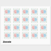 Roze Mint Blauw Bloemen Geslacht Onthullen Baby sh Vierkante Sticker (Vel)
