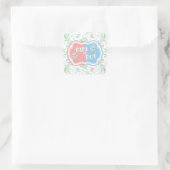 Roze Mint Blauw Bloemen Geslacht Onthullen Baby sh Vierkante Sticker (Tas)