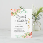 Roze Mint Bloemen Brunch Bruids Douche Uitnodiging (Staand voorkant)