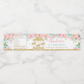 Roze Mint Bloemen Carrousel Carnaval 1e verjaardag Waterfles Etiket (Enkel label)