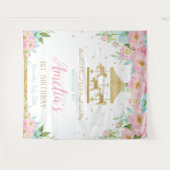 Roze Mint Bloemen Draaimolen 1e Verjaardag Welkom Wandkleed (Voorkant (horizontaal))