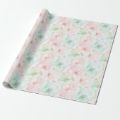 Roze Mint Bloemen Verjaardag Cadeaupapier (Uitgerold)